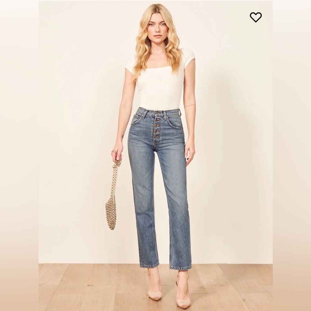 Cynthia Button Fly High Rise Straight Jeans